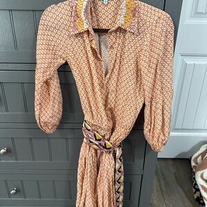 Tan by Sabrina Crippa Patterned Long-Sleeve Dress with Belt